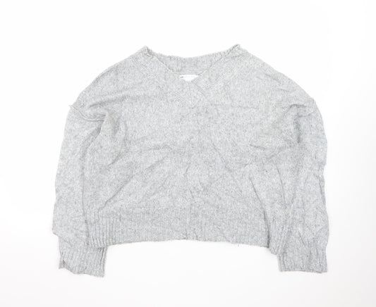 Additional front view of ASOS DESIGN Women's Grey V-Neck Petite Knit Jumper XS