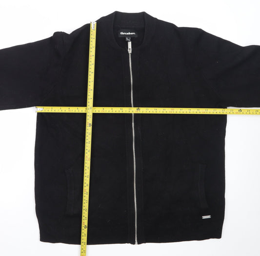 Threadbare Men's Black Full Zip Cotton Knit Jumper L