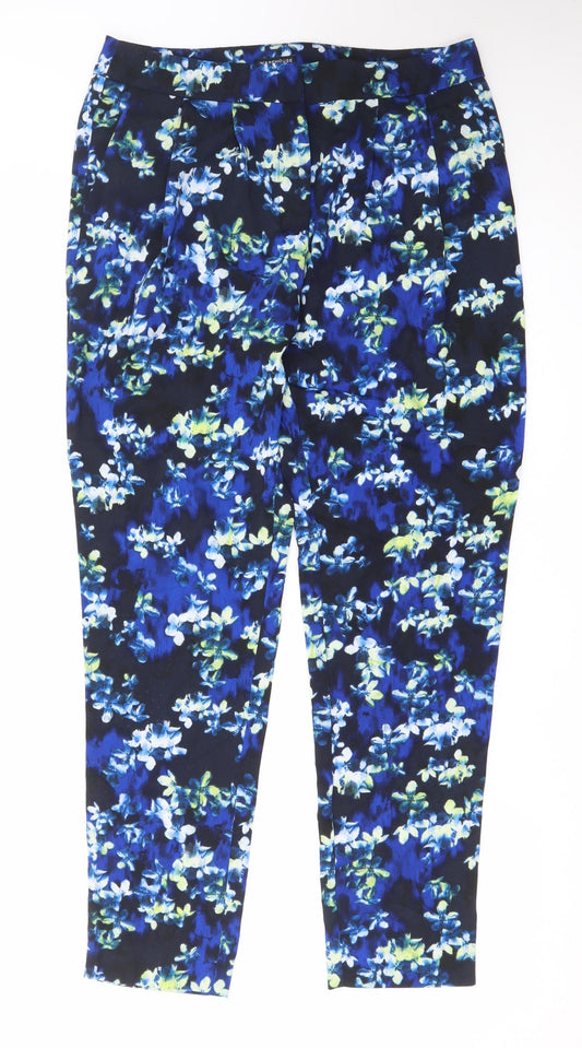 Warehouse Women’s Blue Floral Cropped Tapered Trousers UK10