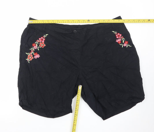 Bonmarché Women Black Embroidered Chino Shorts Size 20