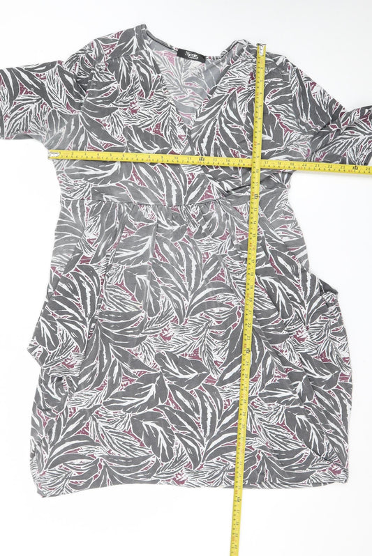 Nicole Collection Women's Grey Floral Wrap Dress Size L