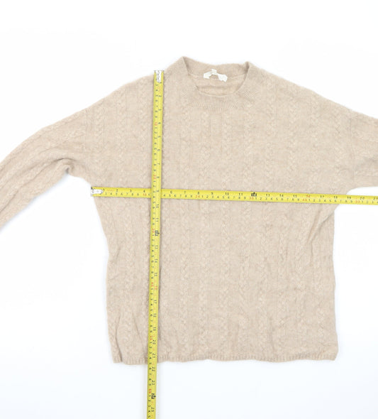 LILYSILK Women's Beige Cashmere Cable Knit Jumper Size S