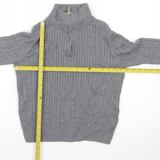 Jones New York Men's Grey Large 1/4 Zip Cable-Knit Cotton Jumper