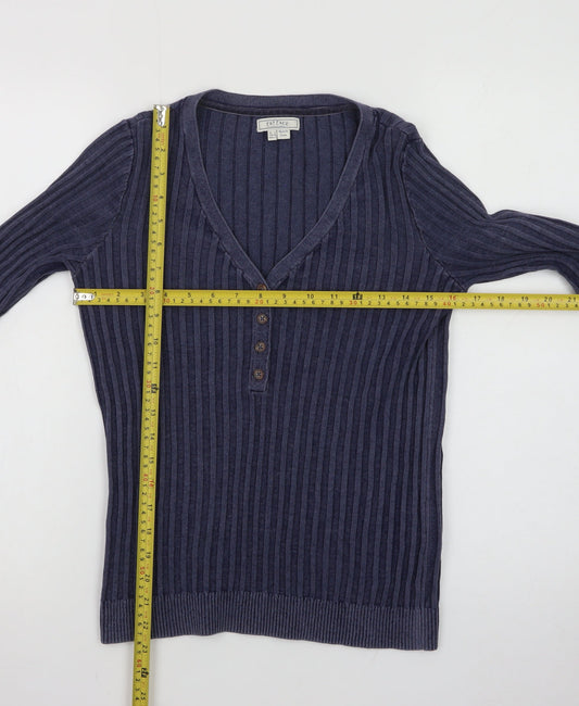 Fat Face Women's Blue Henley Knit Jumper Size 8 Long Sleeve Cotton