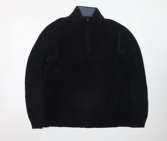 Back view of boys’ of europe men's black l 1/2 zip chunky knit jumper
