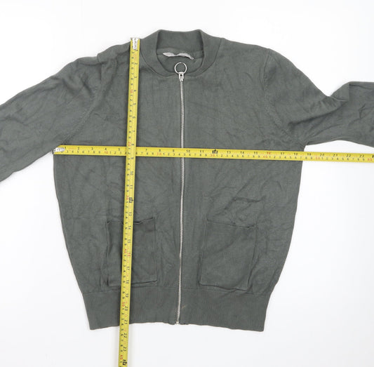 Red Herring Women Green Bomber Jacket Size 14 Cotton Blend Zip Up