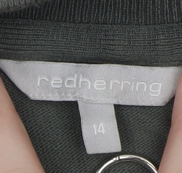 Brand and care label for Red Herring Women Green Bomber Jacket, size 14, Cotton Blend Zip Up
