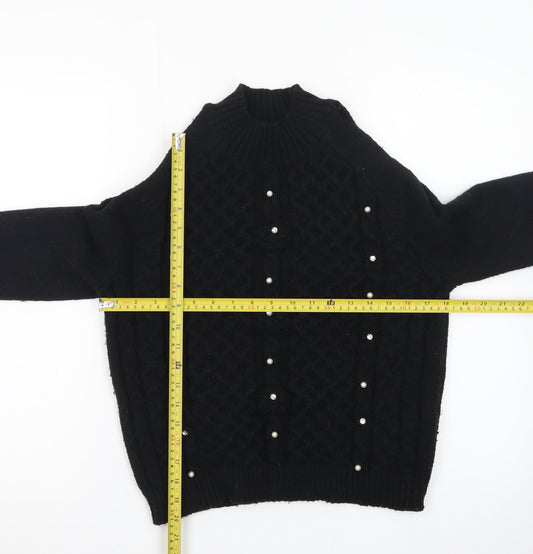 Lipsy Teens Black Mock Neck Pearl Beaded Cable Knit Jumper 11-12 YRS