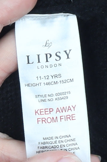 Brand and care label for Lipsy Teens Black Mock Neck Pearl Beaded Cable Knit Jumper 11-12 YRS