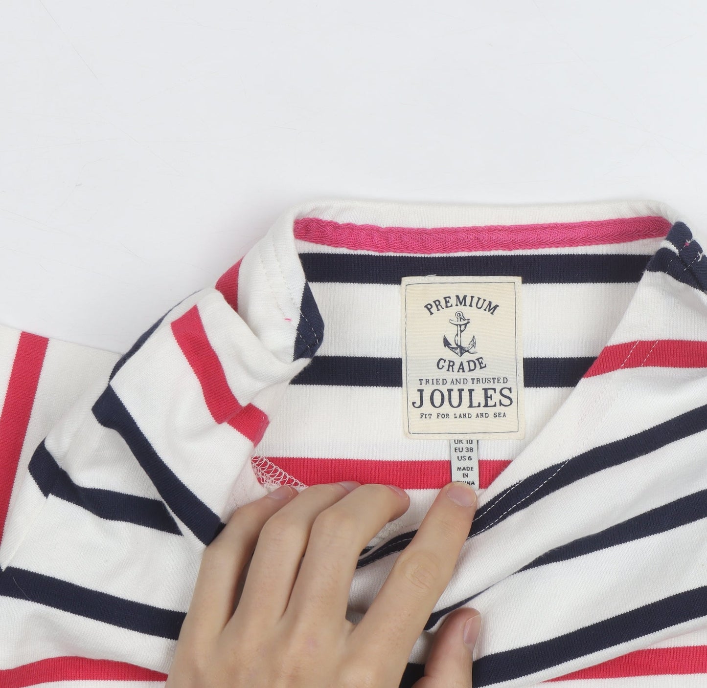 Joules Women’s Multicoloured Striped Long Sleeve Cotton T-Shirt Size 10