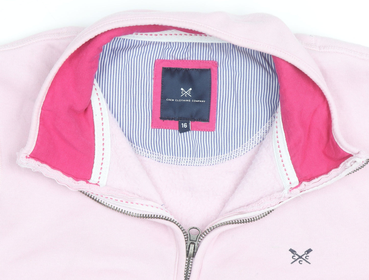 Crew Clothing Women Pink 1/2 Zip Pullover Sweatshirt Size 16 Cotton Blend