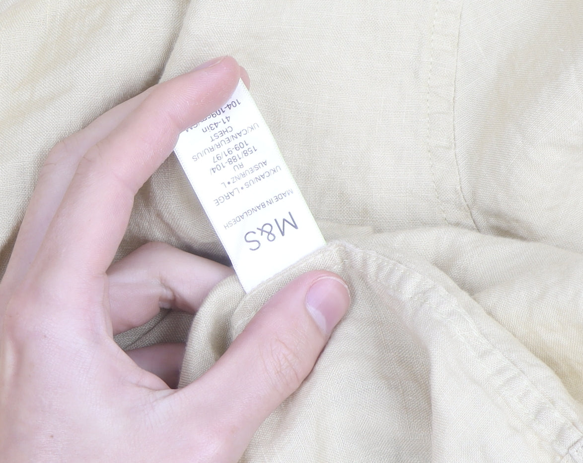 Marks and Spencer Men’s Beige Pure Linen Long Sleeve Shirt L