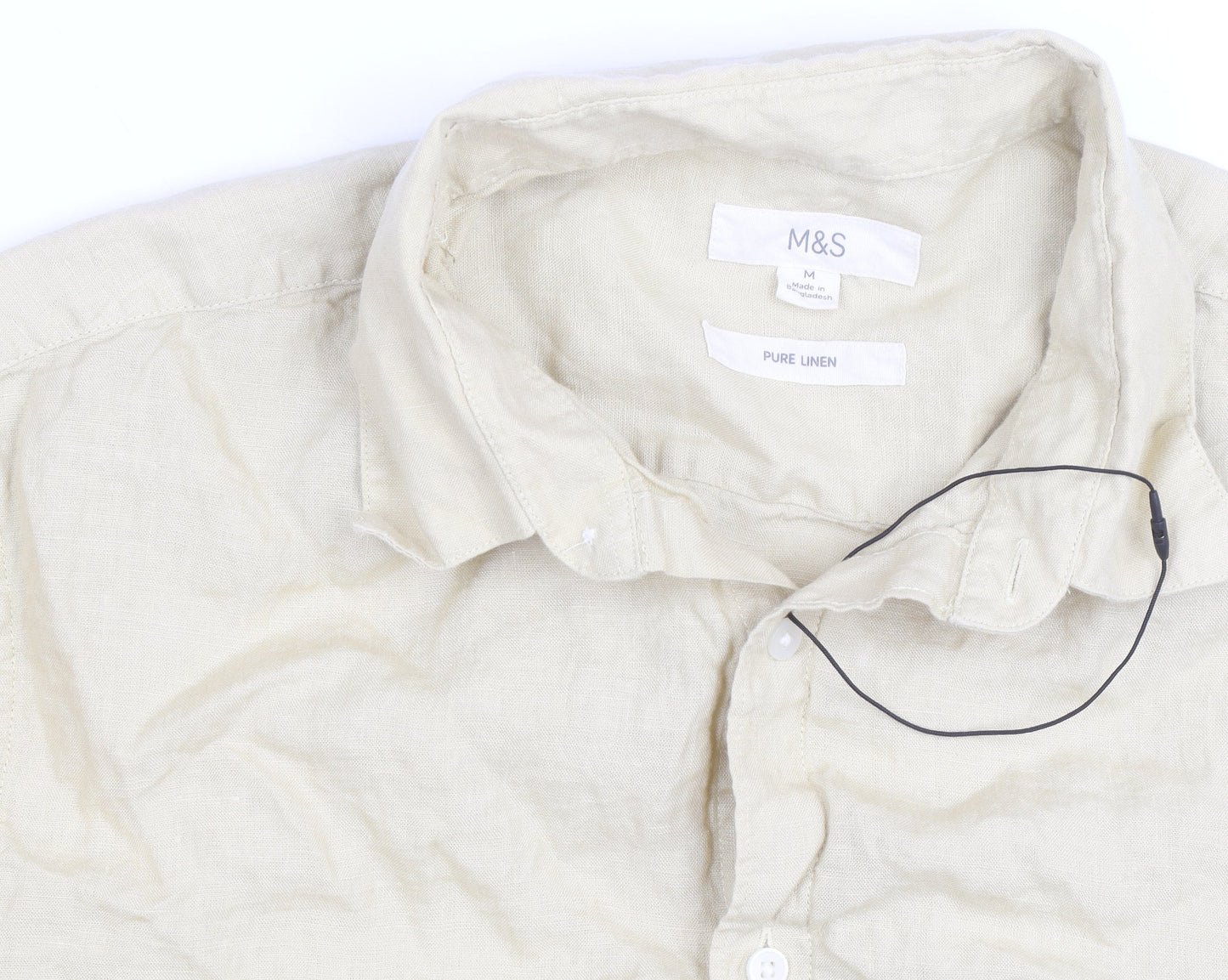 Marks and Spencer Men's Beige Linen Long Sleeve Button-Up Shirt M