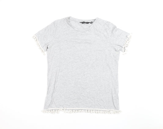 Dorothy Perkins Womens Grey Pom Pom Trim T-Shirt Size 14