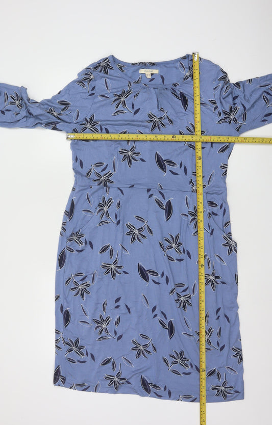 White Stuff Women’s Blue Floral Shift Dress Size 14 Viscose Stretch
