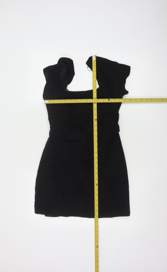 Zara Womens Black Short Bodycon Dress Size 12 Linen Blend