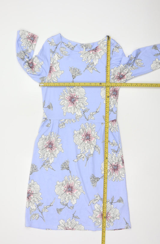 Joules Women Blue Floral Shift Dress Size 12 Knee Length 3/4 Sleeve