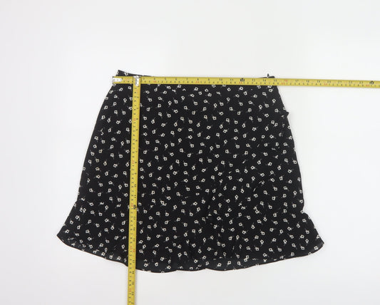 Oasis Women's Black Floral Short A-Line Skirt Size 10