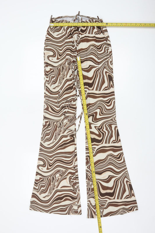 Bershka Womens Brown Geometric Flared Trousers Size M