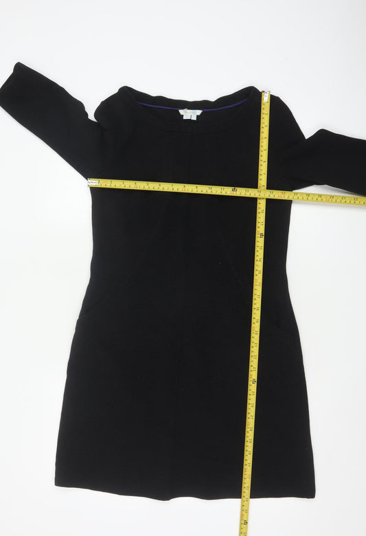 Boden Women Black Shift Dress Size 10 Petite 3/4 Sleeve Knit Workwear