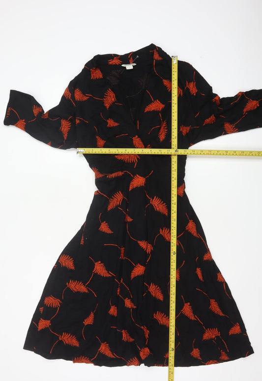 Monsoon Womens Black Red Floral Wrap Dress Size 18 Viscose 3/4 Sleeve
