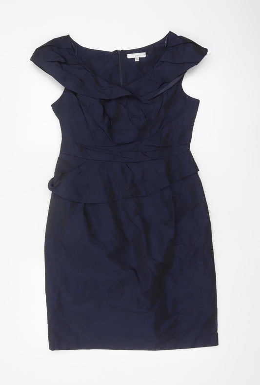 RJR.John Rocha Women Blue Size 12 Petite Ruffle Sheath Dress