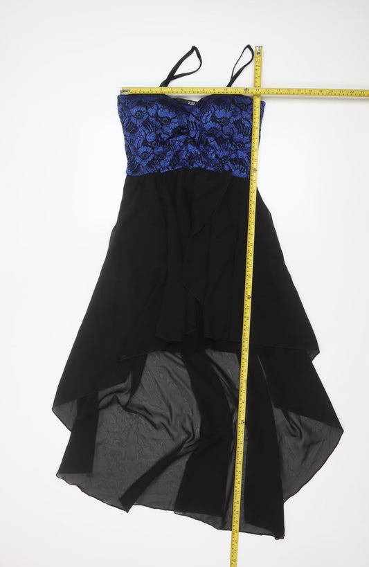Quiz Women’s Black & Blue Lace Hi-Low Asymmetric Dress Size 14
