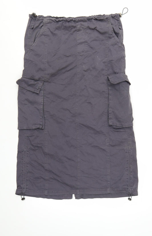 Bershka Women's Grey Cargo Midi Skirt Size S Cotton Twill