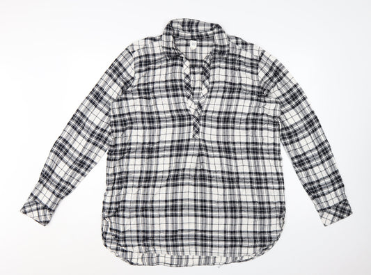 GAP Womens Black Plaid Long Sleeve Rayon Button-Up Shirt Size L