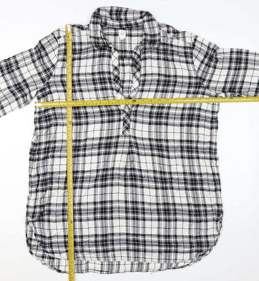 GAP Womens Black Plaid Long Sleeve Rayon Button-Up Shirt Size L