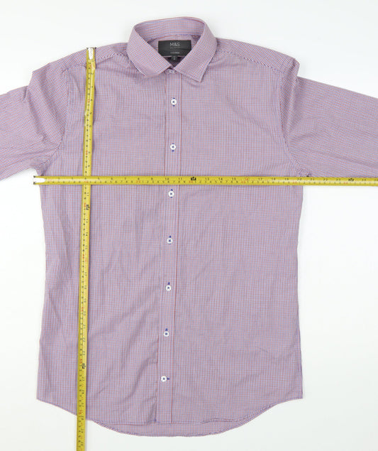 Marks and Spencer Men's Red Mix Tailored Fit Long Sleeve Check Dress Shirt 15in 38cm