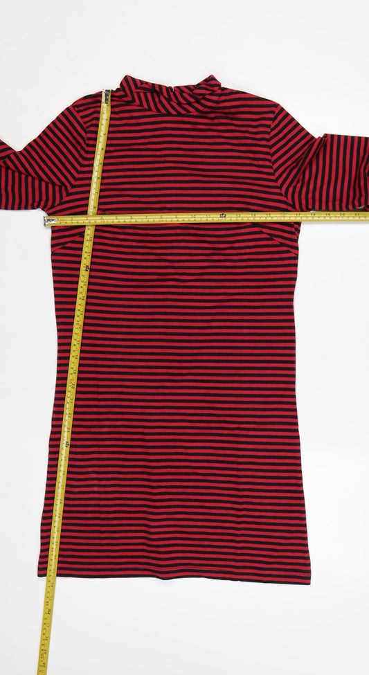 Pop Women’s Red Black Striped Shift Dress Size S Vintage Style