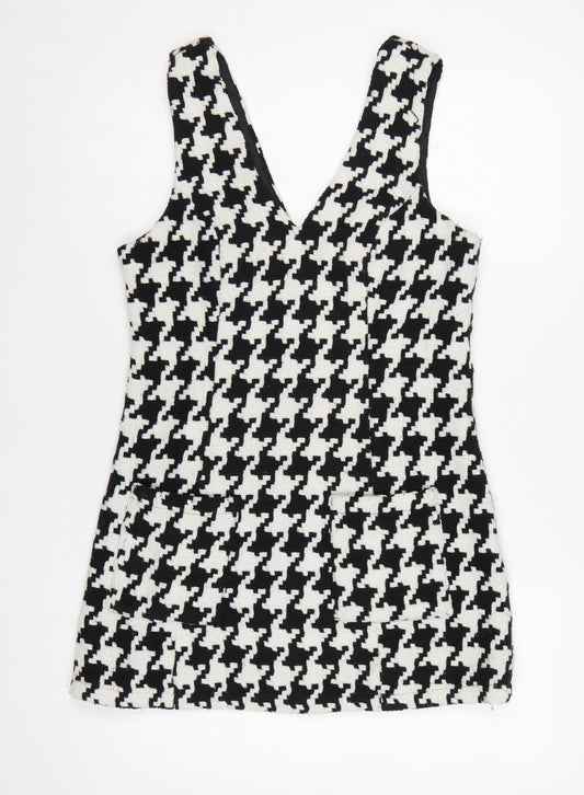 Additional front view of In The Style Women Black Houndstooth Pinafore Dress, size 8