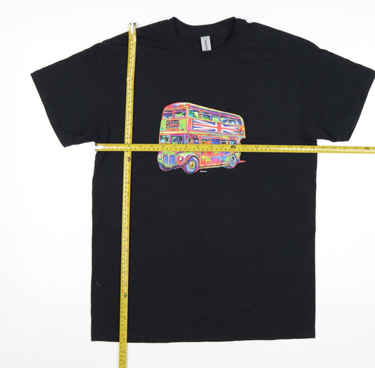 Gildan Men’s Black London Bus Graphic Heavy Cotton T-Shirt M