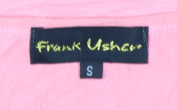 Brand and care label for Frank Usher Women Pink Star Sequin Short Sleeve T-Shirt, size S