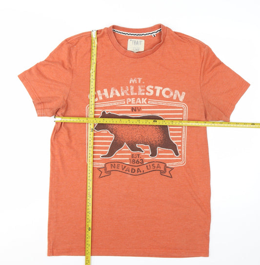 BHS Trait Men's Orange Graphic Bear Nevada USA Crew Neck T-Shirt Medium