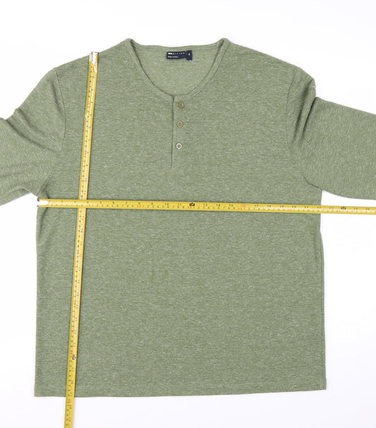 ASOS DESIGN Men’s Green Long Sleeve Henley T-Shirt 2XL Regular Fit