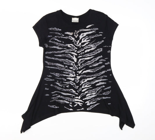 Additional front view of Roman Originals Women’s Black Animal Print Sequin Tunic Top, size UK 12