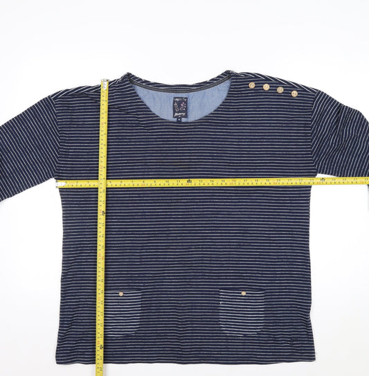 Mantaray Women Blue Striped 3/4 Sleeve Cotton Jersey Top Size 16