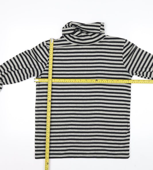 Zara Women Black Striped Roll Neck Long Sleeve Jersey Top S