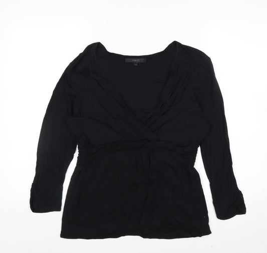 Coast Women’s Black Wrap Blouse Size 14 Lyocell Long Sleeve Top
