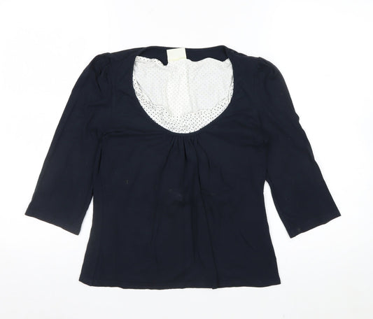 Additional front view of Kaliko Women Blue 3/4 Sleeve Scoop Neck Viscose Stretch Blouse UK 12