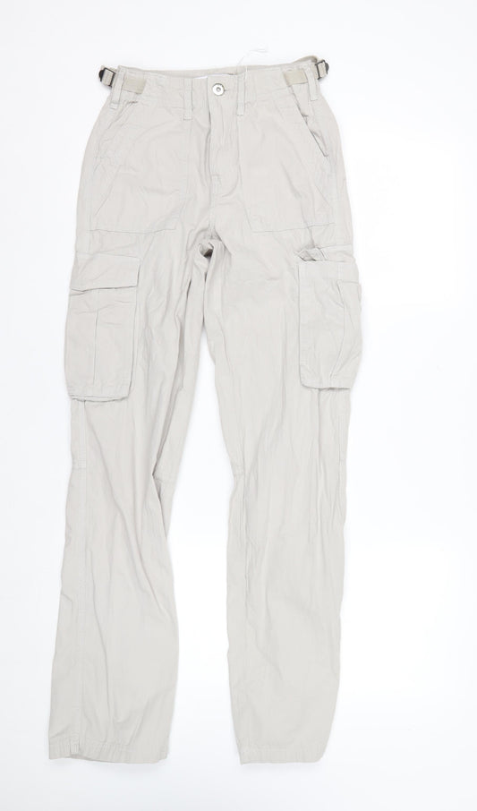 Bershka Women's Beige Cargo Trousers Size 4 Cotton Utility Pants