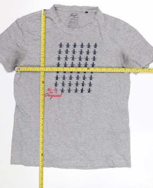 Original Penguin Men's Grey L Graphic Penguin Print Cotton T-Shirt