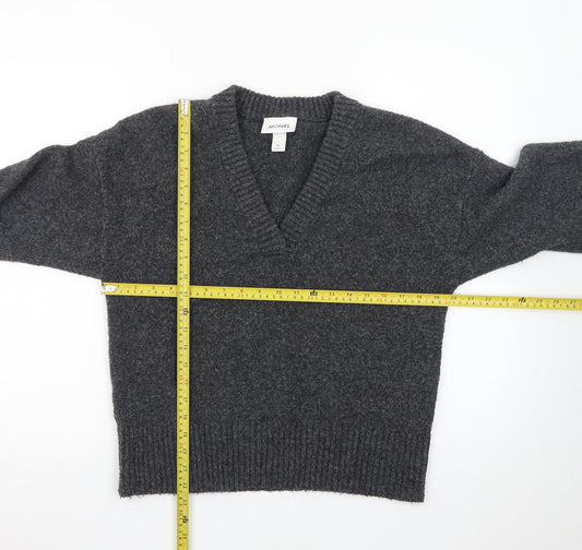 Monki Womens Grey Wool Blend V-Neck Chunky Knit Jumper XS
