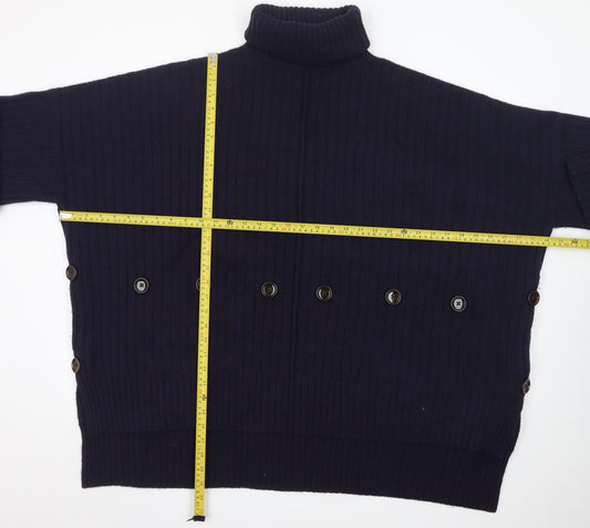 Joseph Women Blue Wool Roll Neck Ribbed Jumper Size M
