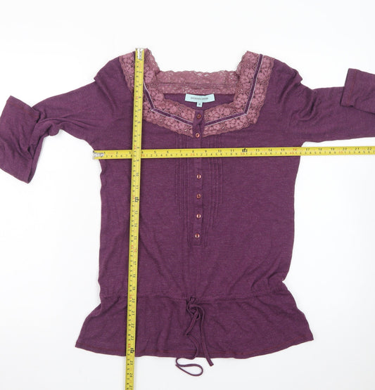 Dickins & Jones Womens Purple Long Sleeve Lace Trim Tunic Top M