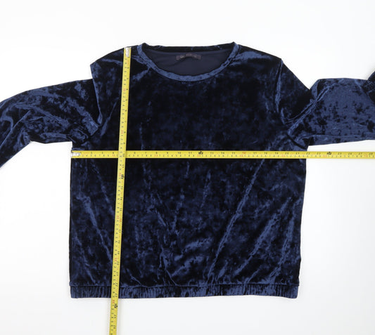 Marks and Spencer Women's Navy Blue Velvet Long Sleeve Pullover Sweatshirt UK 16