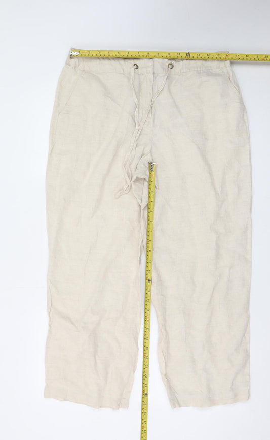 Charter Club Women’s Beige Linen Cropped Trousers L Relaxed Fit