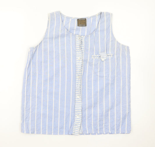 Additional front view of Principles Women Blue Striped Sleeveless Cotton Blouse, size 14